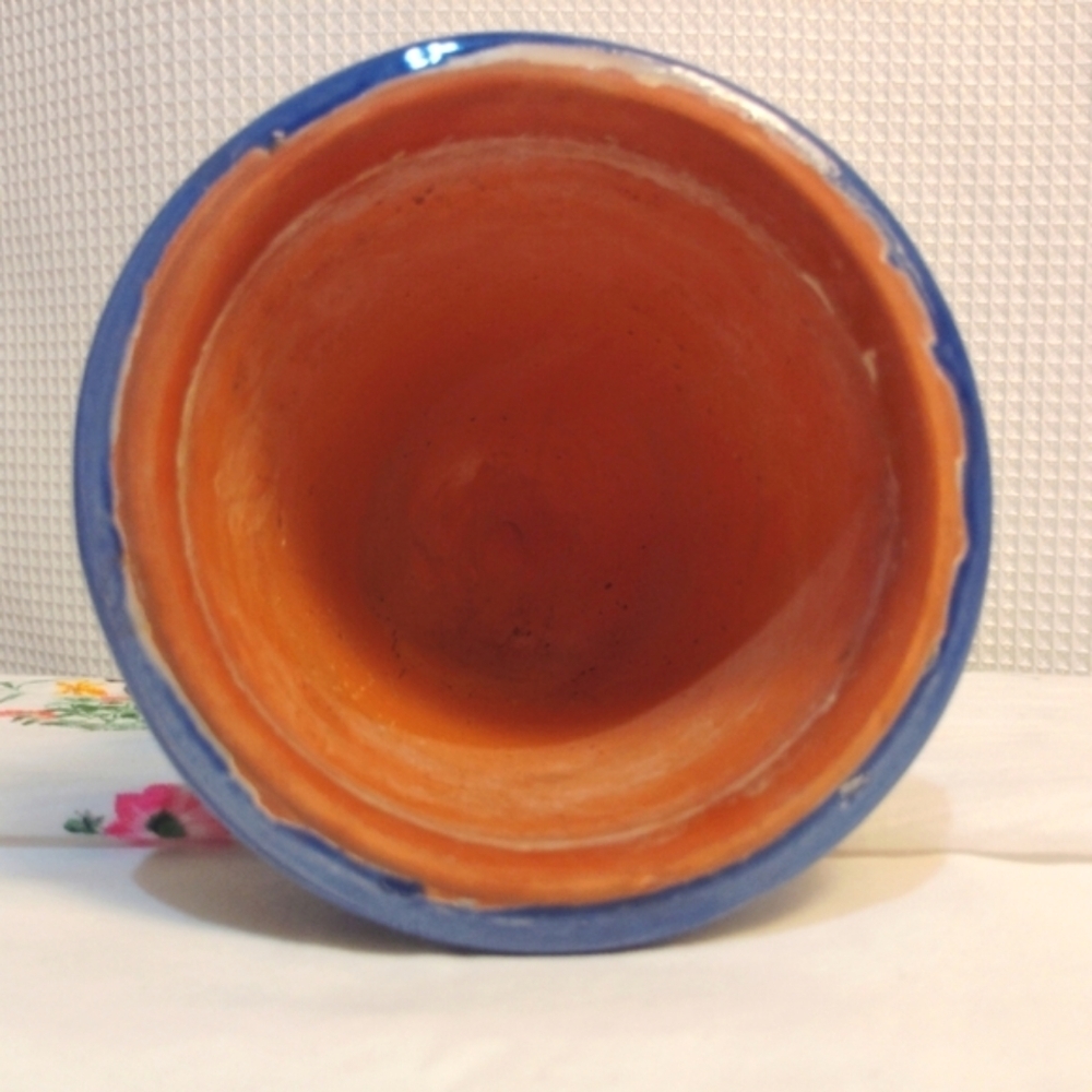 Antique Ampholia Anduze France Planter Urn Cobalt Blue 7" - Picture 11 of 11
